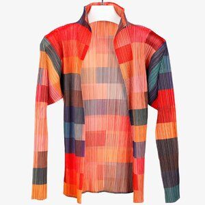 Pleats Please Issey Miyake Archival Multicolour Gradient Squares Jacket, Size XL